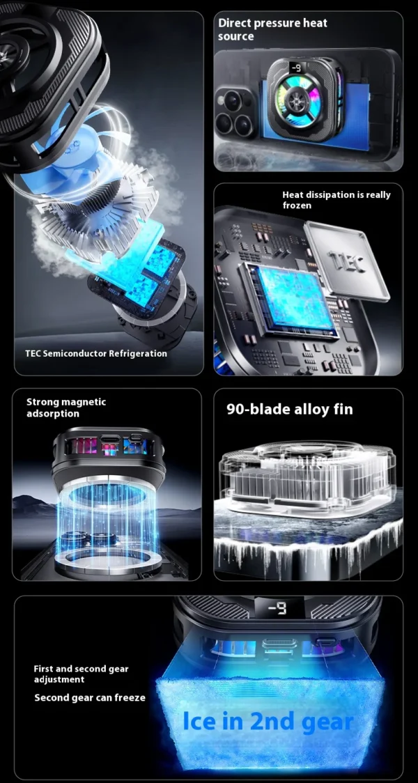New Ice-Cooling Semiconductor Phone Cooler Magnetic Clip-on Cooling Fan with Digital Temperature Display for Gaming Phones - Image 13