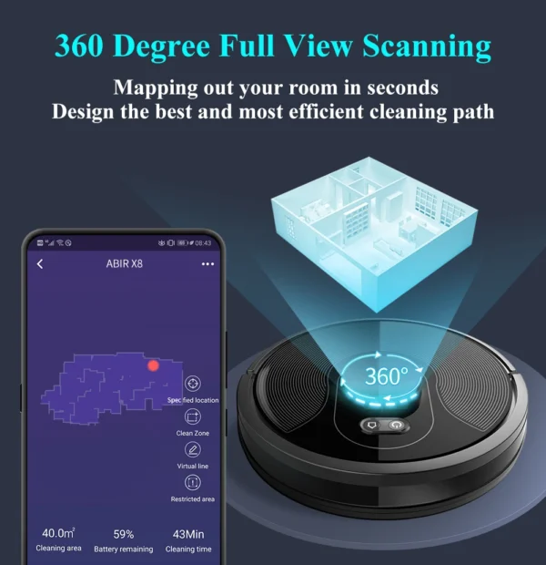 ABIR X8 Robot Vacuum Cleaner ,Laser System, Multiple Floors Maps, Zone Cleaning,Restricted Area Setting for Home Carpet Cleaning - Image 17