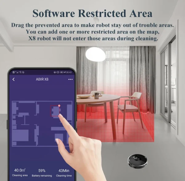 ABIR X8 Robot Vacuum Cleaner ,Laser System, Multiple Floors Maps, Zone Cleaning,Restricted Area Setting for Home Carpet Cleaning - Image 30