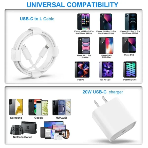 20W Fast Charger For iPhone 13 mini 12 11 pro  14 Pro Max Plus X XR XS USB Type C Fast Charging Charger Cable Accessories - Image 6