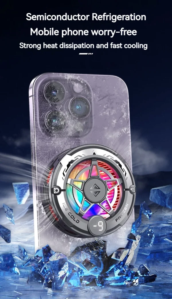K20 Universal Portable Magnetic Semiconductor Phone Cooler with Digital Display RGB Lights Powerful Cooling Fan for Gaming - Image 13