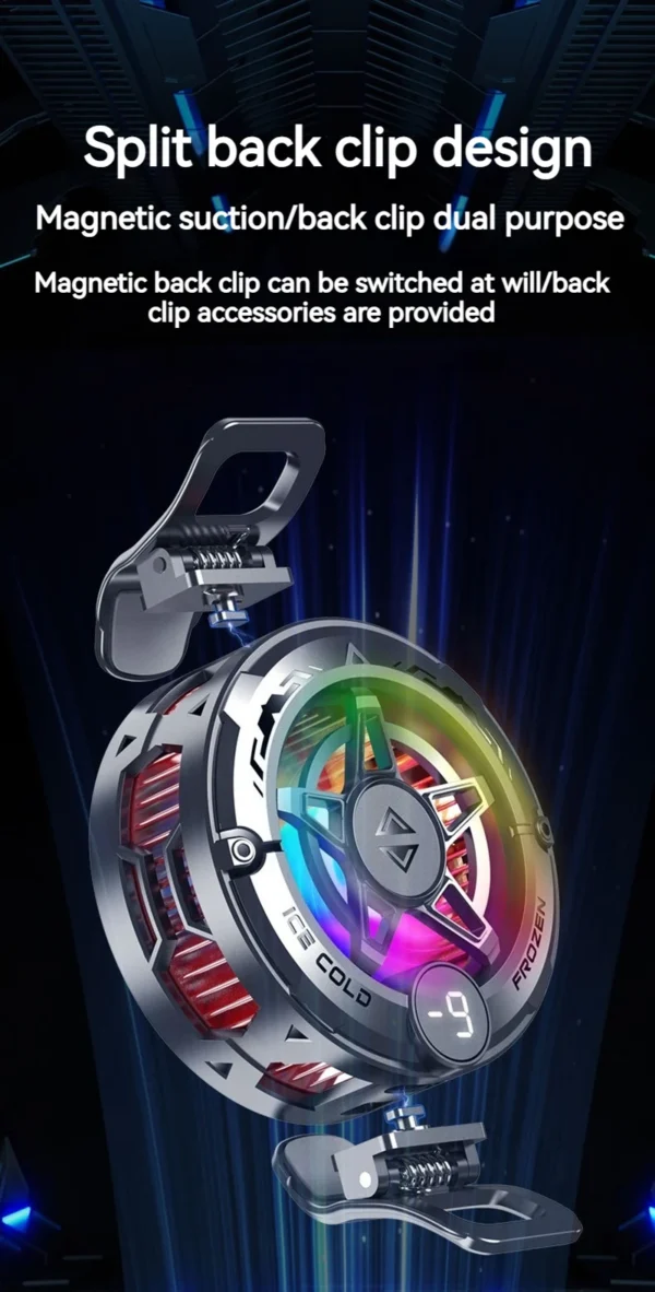 K20 Universal Portable Magnetic Semiconductor Phone Cooler with Digital Display RGB Lights Powerful Cooling Fan for Gaming - Image 9