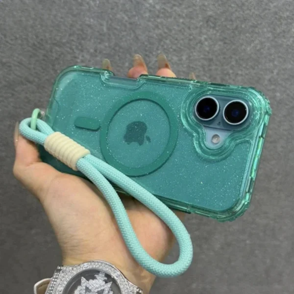 INS Glitter Clear Magnetic for Magsafe Case for IPhone 17 Air 16 15 14 Plus 13 12 Pro Max Wrist Strap Lanyard Shockproof Cover - Image 2