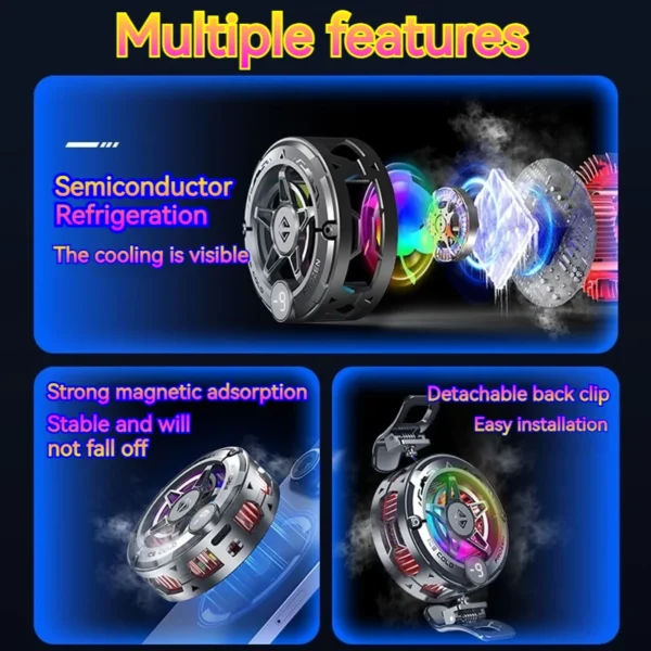 K20 Universal Portable Magnetic Semiconductor Phone Cooler with Digital Display RGB Lights Powerful Cooling Fan for Gaming - Image 4