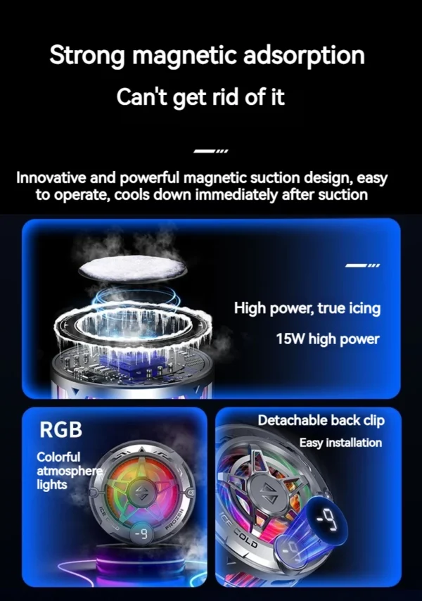 K20 Universal Portable Magnetic Semiconductor Phone Cooler with Digital Display RGB Lights Powerful Cooling Fan for Gaming - Image 8