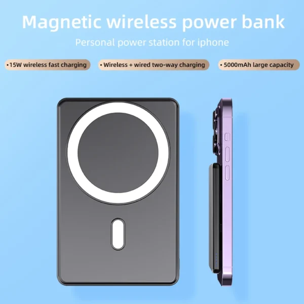 Thin Magnetic Wireless Power Bank 15W 5000mAh Portable Fast Charging External Battery for Magsafe For iPhone 16 15 14 13 Pro Max - Image 6