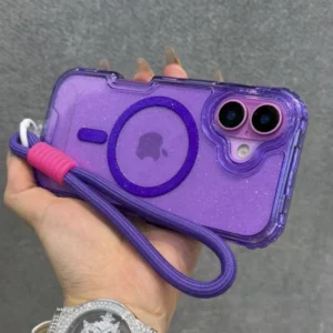 INS Glitter Clear Magnetic for Magsafe Case for IPhone 17 Air 16 15 14 Plus 13 12 Pro Max Wrist Strap Lanyard Shockproof Cover