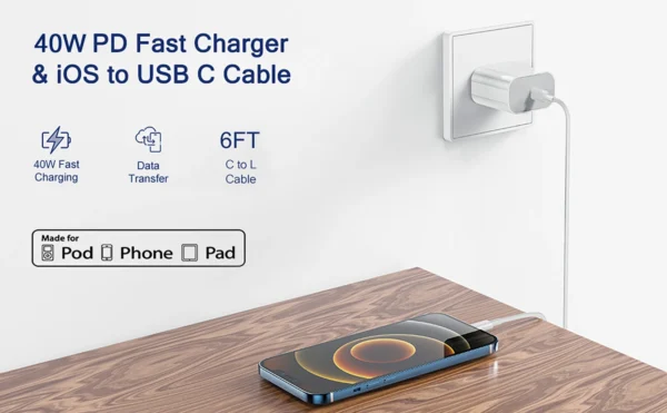 40W USB C Fast Charger For iPhone 14 13 12 11 Pro Max XS iPad USB Type C Fast Charging Data Cable Phone Accessories Charger Set - Image 9