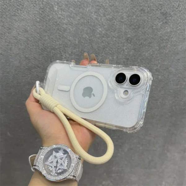 INS Glitter Clear Magnetic for Magsafe Case for IPhone 17 Air 16 15 14 Plus 13 12 Pro Max Wrist Strap Lanyard Shockproof Cover - Image 18