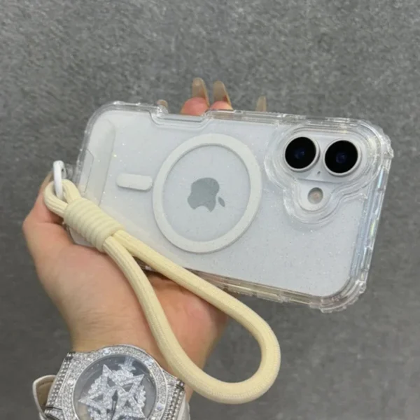 INS Glitter Clear Magnetic for Magsafe Case for IPhone 17 Air 16 15 14 Plus 13 12 Pro Max Wrist Strap Lanyard Shockproof Cover - Image 4